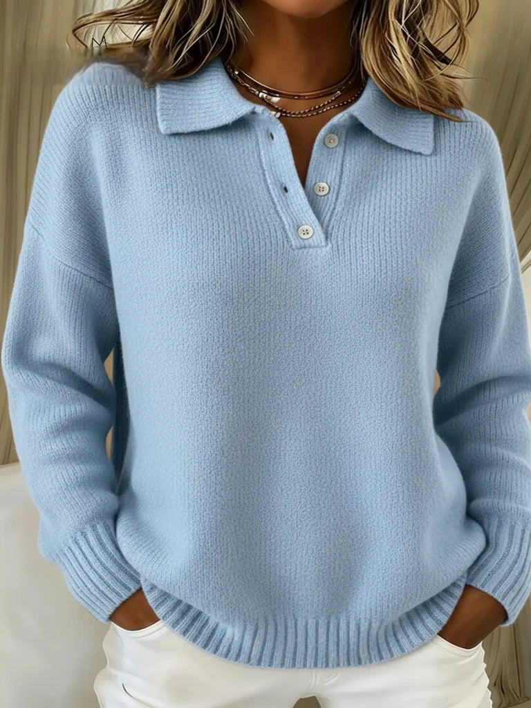 Pull Femme en Maille Douce à Col Polo Boutonné – Image 2