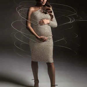 Beaumama robes courte grossesse brillante paillette asymétrique élégant femme enceinte