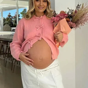 Beaumama gilets en maille grossesse casual chic crochet tricot poilu nœud papillon femme enceinte