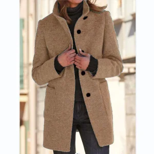 Vintora™ | Camel | Veste d'hiver rétro à manches longues avec boutons et col montant