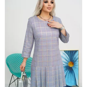 Robe Femme à Carreaux Coupe A-Line avec Ourlet Plissé