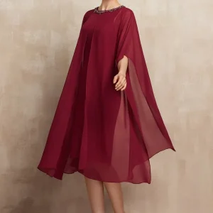 Robe Mousseline Bordeaux Élégante Chic