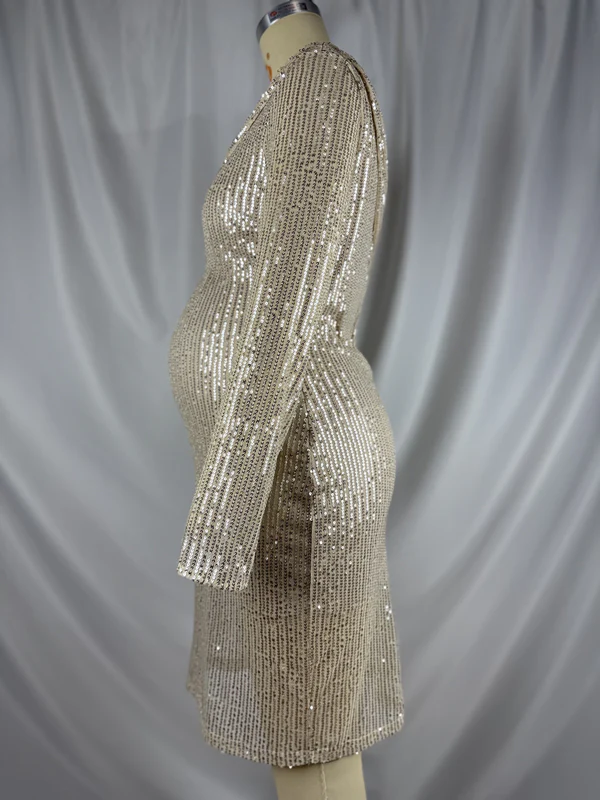 Beaumama robes courte grossesse brillante paillette asymétrique élégant femme enceinte – Image 8