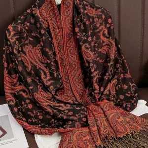 Pashmina noir et rouge écarlate