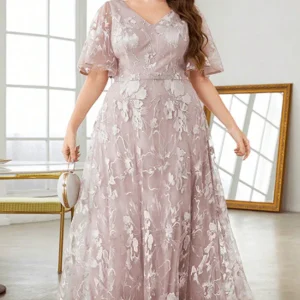 Robe de Demoiselle D'Honneur Rose Grande Taille
