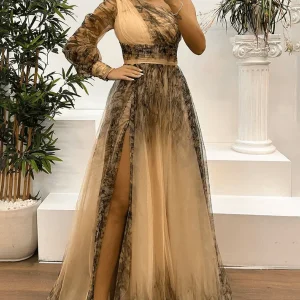 Robe Fendue Manche Longue