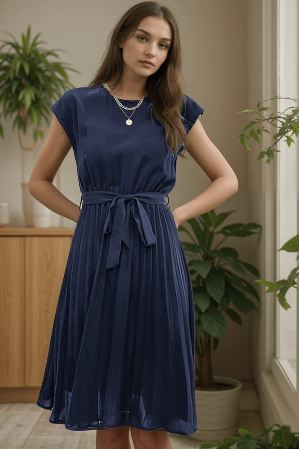 Robe Plissée Bleu Marine – Image 2