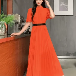 Robe Plissée Orange