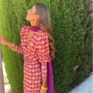 Elodia | Robe Longue à Manches avec Motif