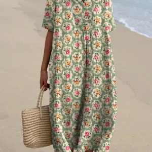 Éliane | Robe florale vintage vert d’eau