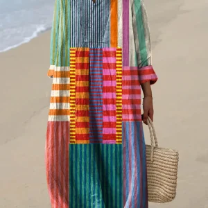 Inaya | Robe Longue Patchwork Multicolore